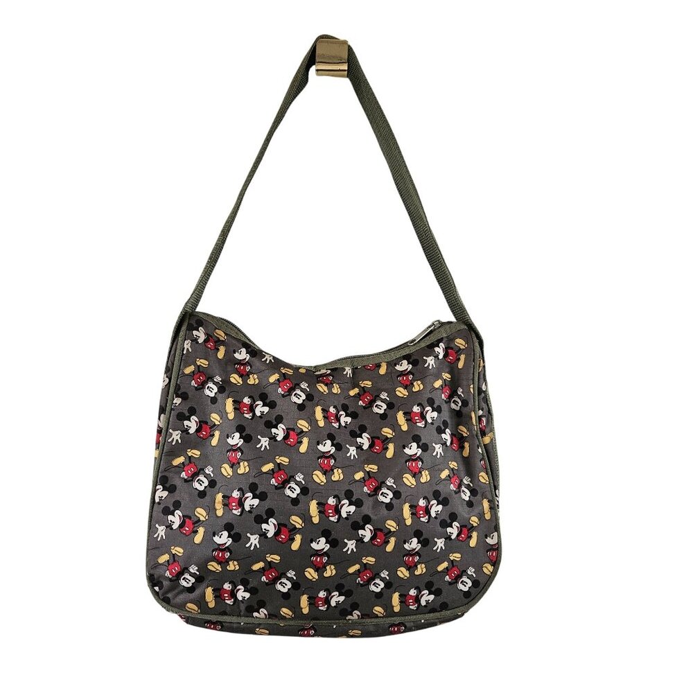 Disney Mickey Mouse Womens Shoulder Bag Green Canvas Strap Zip Closure